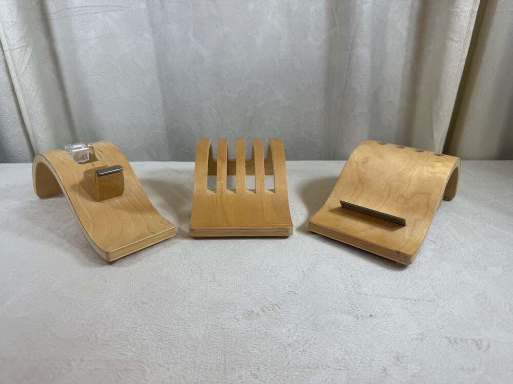Set of 3 Custom Curved Bent Plywood Desk Organizers